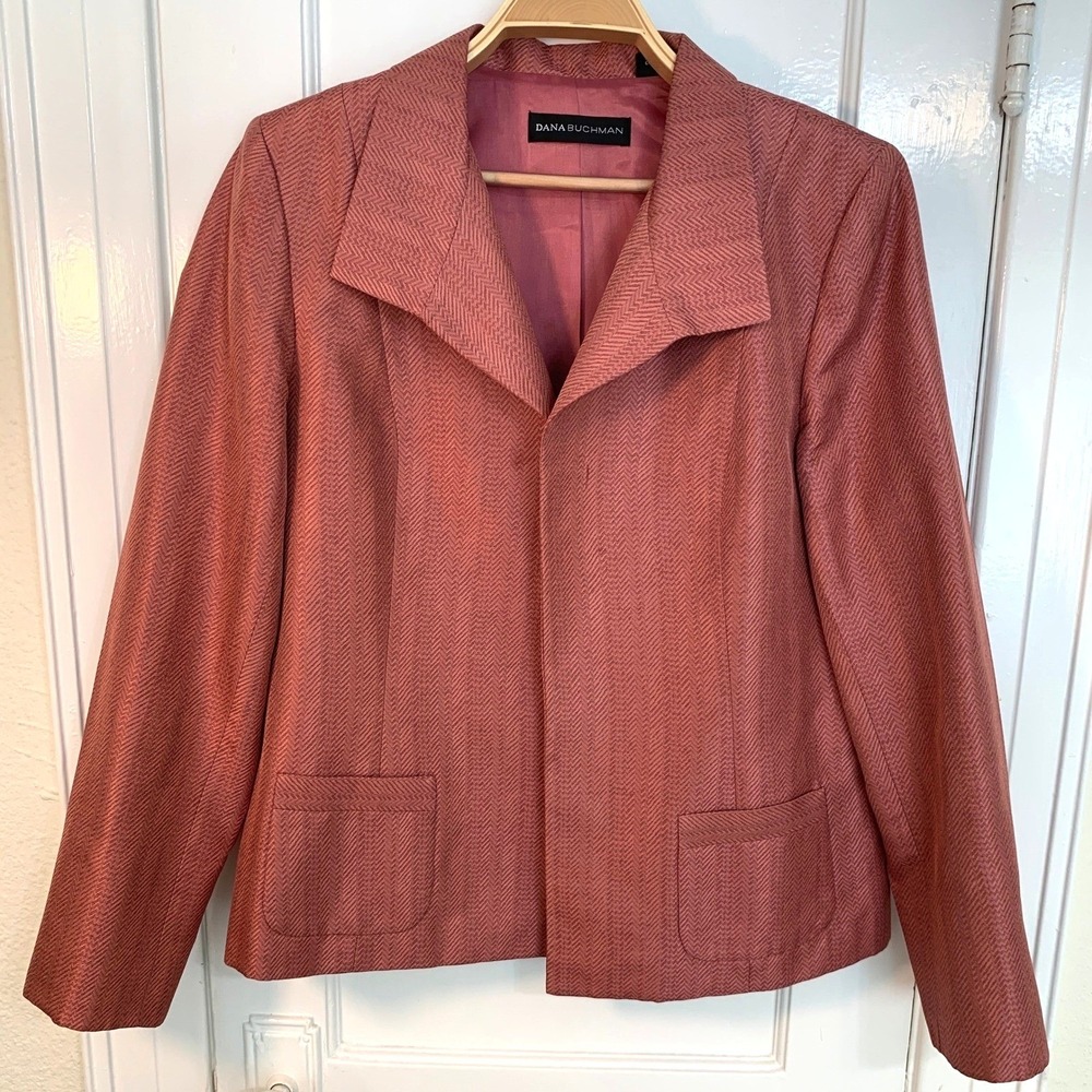 Vintage‎ Dana Buchman Silk Herringbone Open Front Blazer in Sangria / Size 16